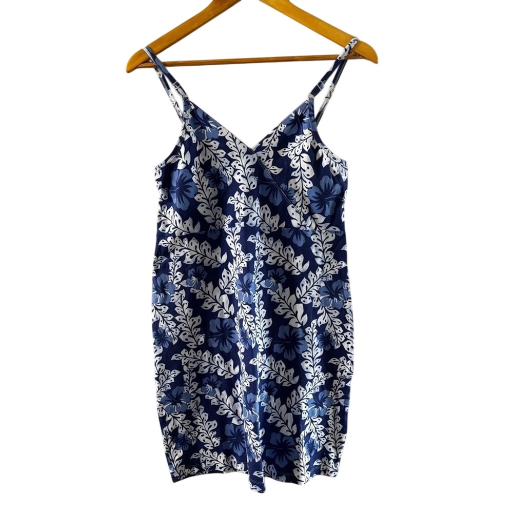 Women's S/M Hibiscus Collection Hawaiian Floral‎ Blue & White Dress Short Summer